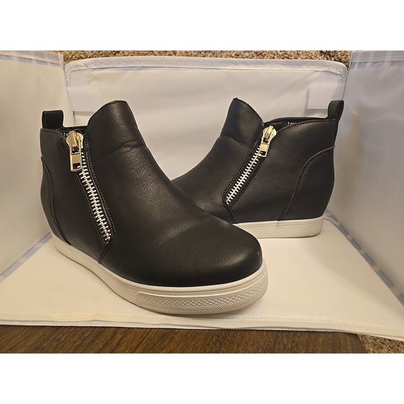 Rouge Helium Black Sneakers Side Zipper Plataform Wedge Booties Casual Size 7 - Picture 2 of 7